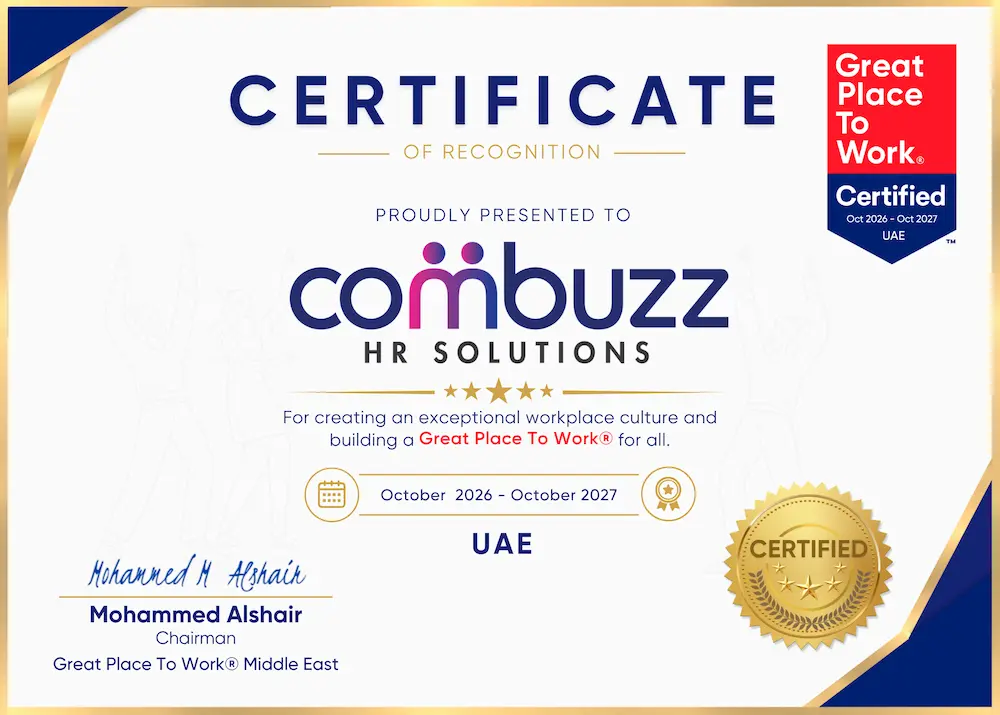 Great Place to work certificate Combuzz HR Solutions L.L.C